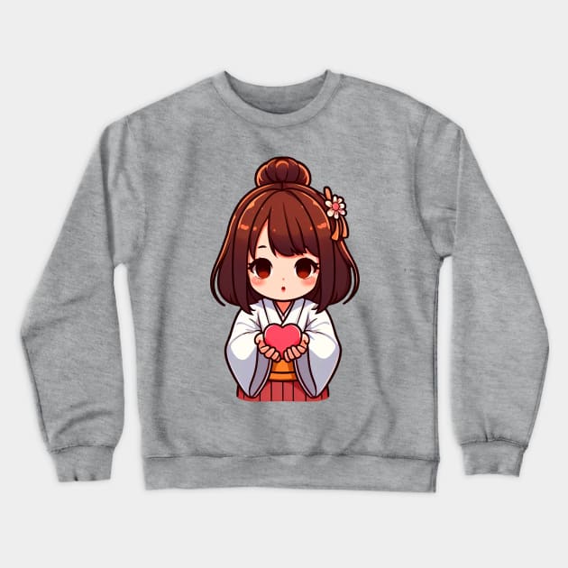 Do Good Little Japanee Girl Kimono Heart Giver Crewneck Sweatshirt by Plushism